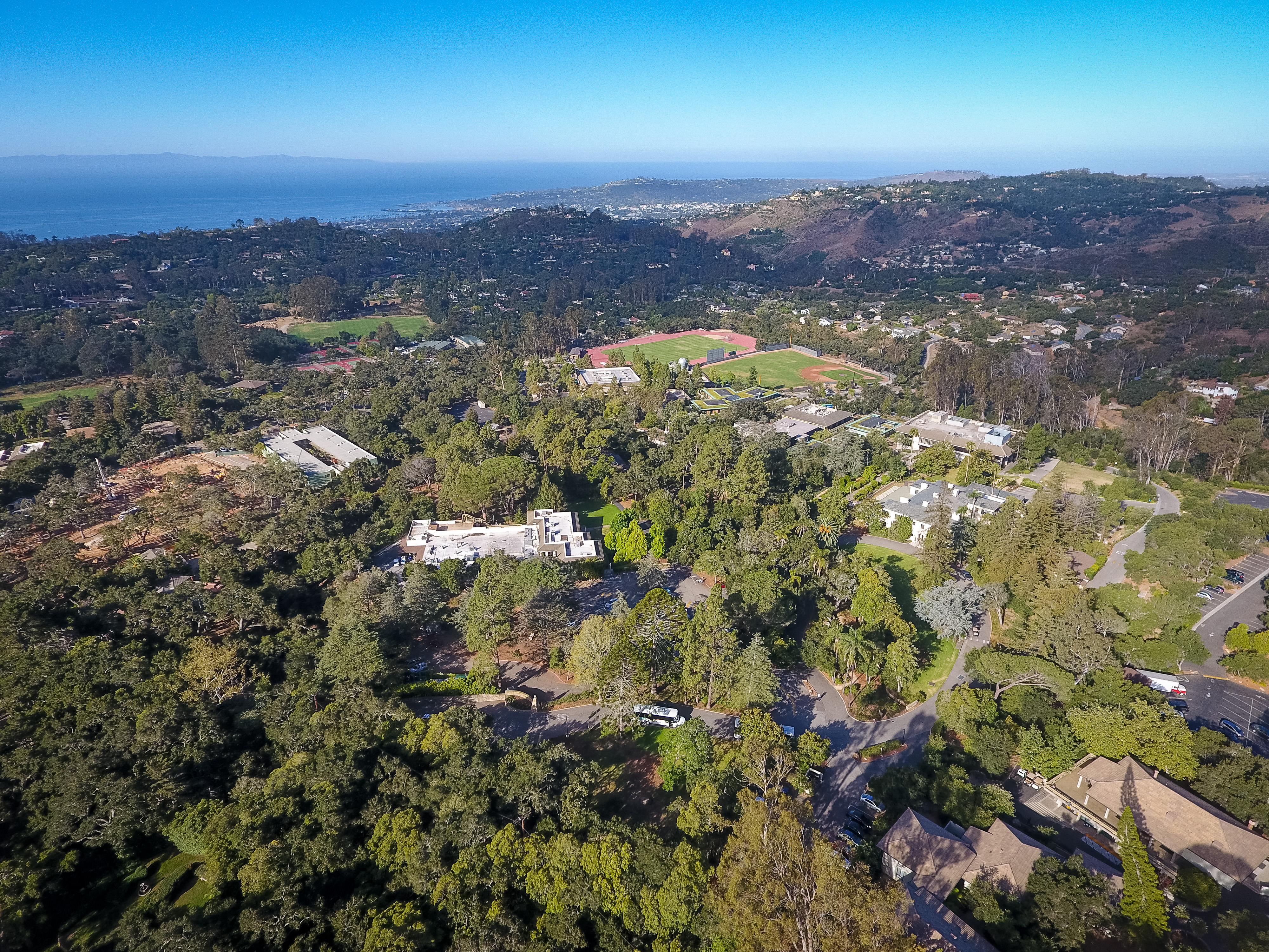 aerial view of westmont campus toward ocean